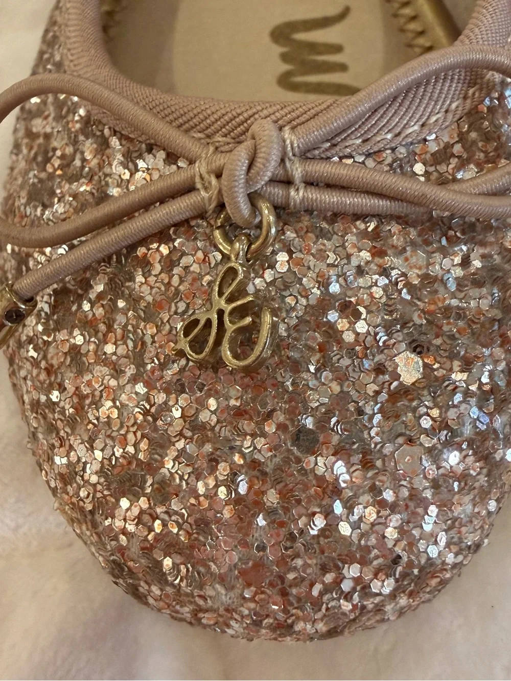 Sam Edelman Kids Felicia Glitter Ballet Flats Rose Gold Sparkle Size 12